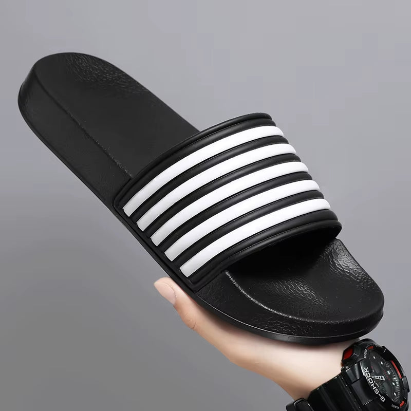 Men Shoes Women Slippers Stripes Pool Slides Summer Men Slippers Couple Beach plus Size Sandals 46 48 Non-Slip Shoes Home Slides