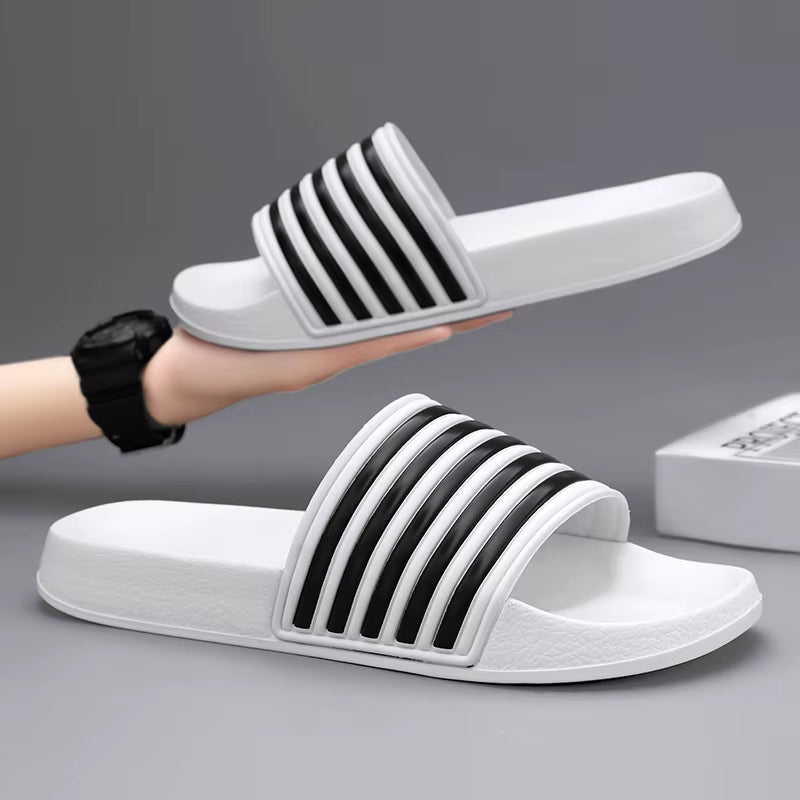 Men Shoes Women Slippers Stripes Pool Slides Summer Men Slippers Couple Beach plus Size Sandals 46 48 Non-Slip Shoes Home Slides