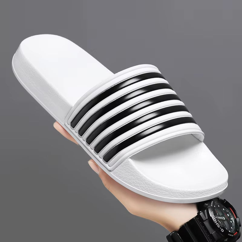 Men Shoes Women Slippers Stripes Pool Slides Summer Men Slippers Couple Beach plus Size Sandals 46 48 Non-Slip Shoes Home Slides