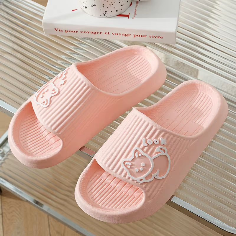 Fashion Cat Women Men Slippers Indoor Cute Cartoon Unisex Slides Bathroom No-Slip Light Sandals Family Soft Lovely Home Shoes